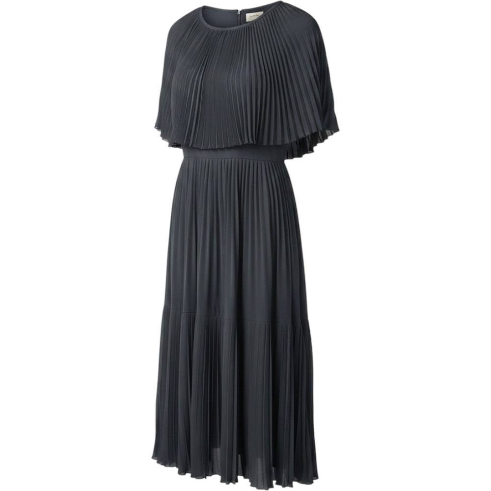 Kate Spade New York Pleated Capelet Midi Dress Grey Size 8 Sunburst Pleat Tiered